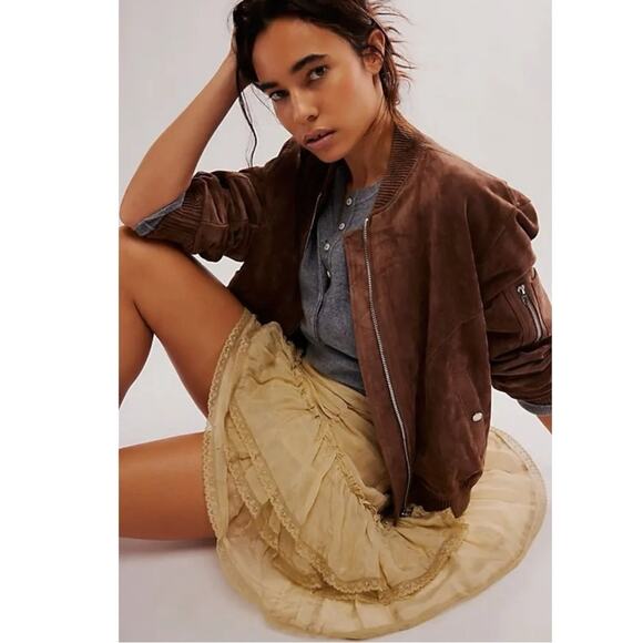 Free People Calliope Ruffle Midi Skirt Sage Medium NWT Ethereal Western Bohemian - Picture 6 of 15